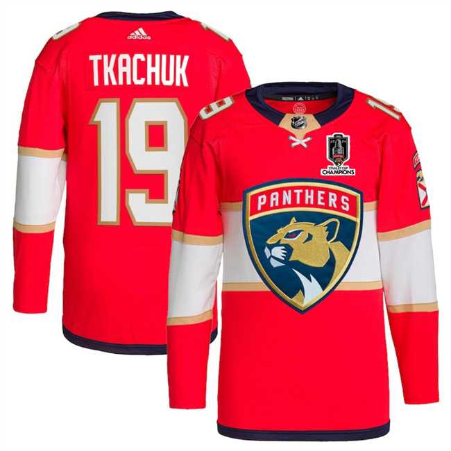 Men%27s Florida Panthers #19 Matthew Tkachuk Red Home 2024 Stanley Cup Champions Stitched Jersey Dzhi->florida panthers->NHL Jersey